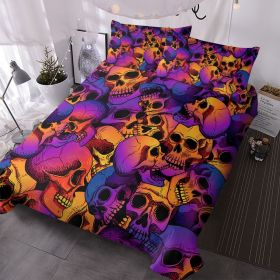 Purple Skull Duvet Cover Set, Gothic Skeleton Comforter Cover for Kids,Boys,Teen Bedroom Decor,Boho Style Bones Bedding Set