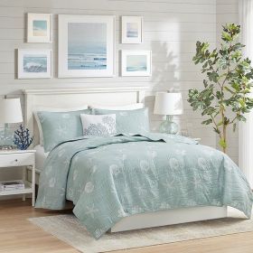 4 Piece Cotton Reversible Embroidered Quilt Set with Throw Pillow