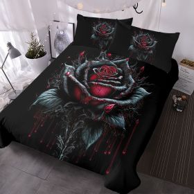 Blood Ink Rose Print Printed Duvet Cover Set - Black Microfiber Bedding, Perfect for Bedroom Decor (size: Twin)