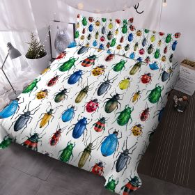 Beetle Duvet Cover, Colorful Insect Specimen Bedding Set 3 pcs with 2 Pillow Covers, Entomology Bedroom Decor, Soft Microfiber (size: Queen)