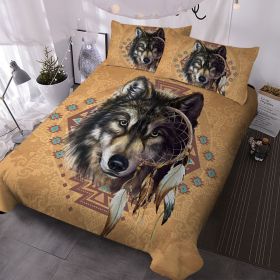 Wolves Bedding Set, Dream Catcher & Animal Pattern on Brown Bedding, Western Boho Tribal Duvet Cover Soft Microfiber Down Quilt 3 Pieces (size: King)