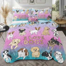 Dog Bone Print Comforter Set Puppy Bedding Set for Kids Girls Boys Watercolor Bed Set Dog Lover Gifts Blue Purple Pink (4 Piece) (size: Full)